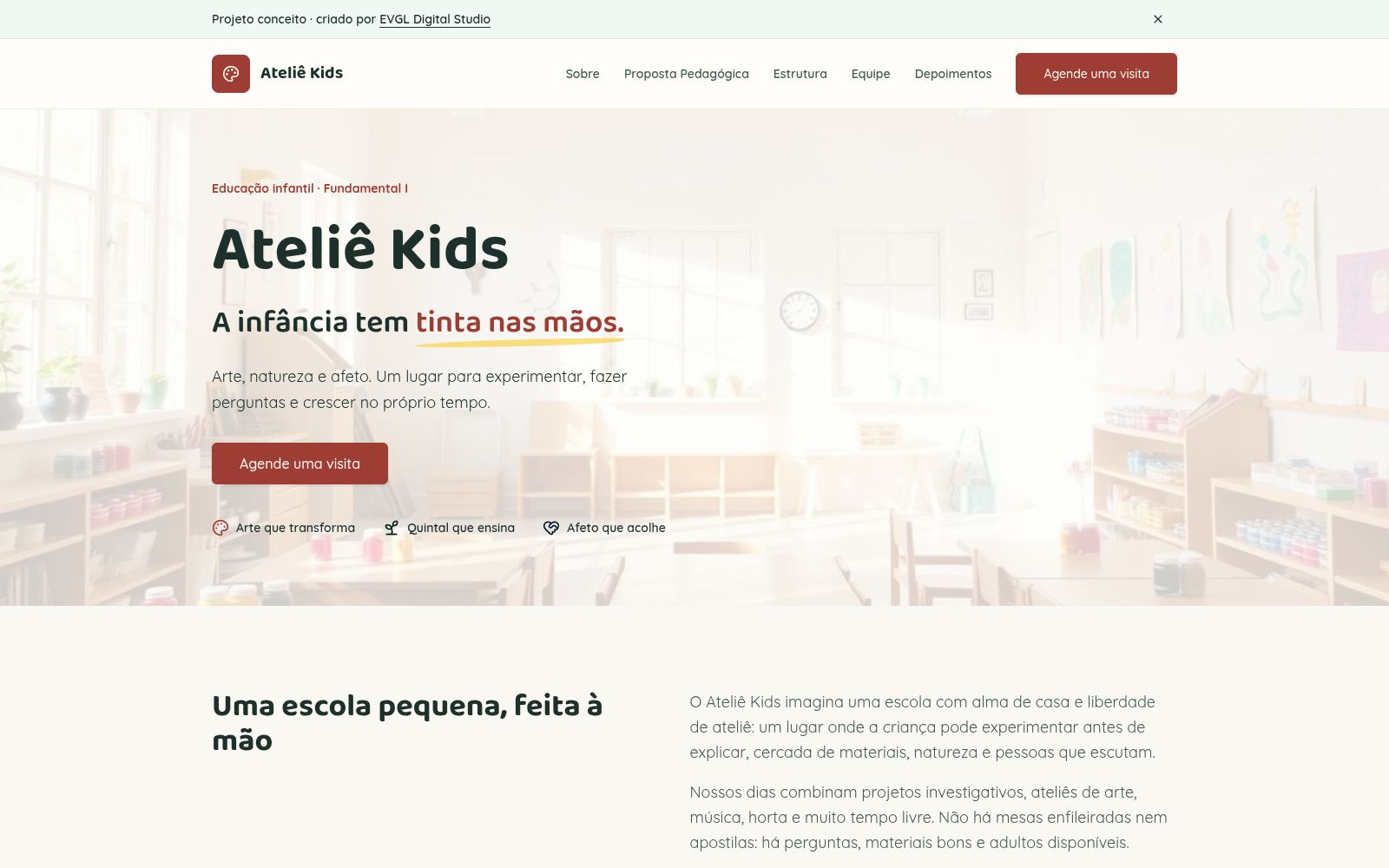 Página inicial do site Ateliê Kids